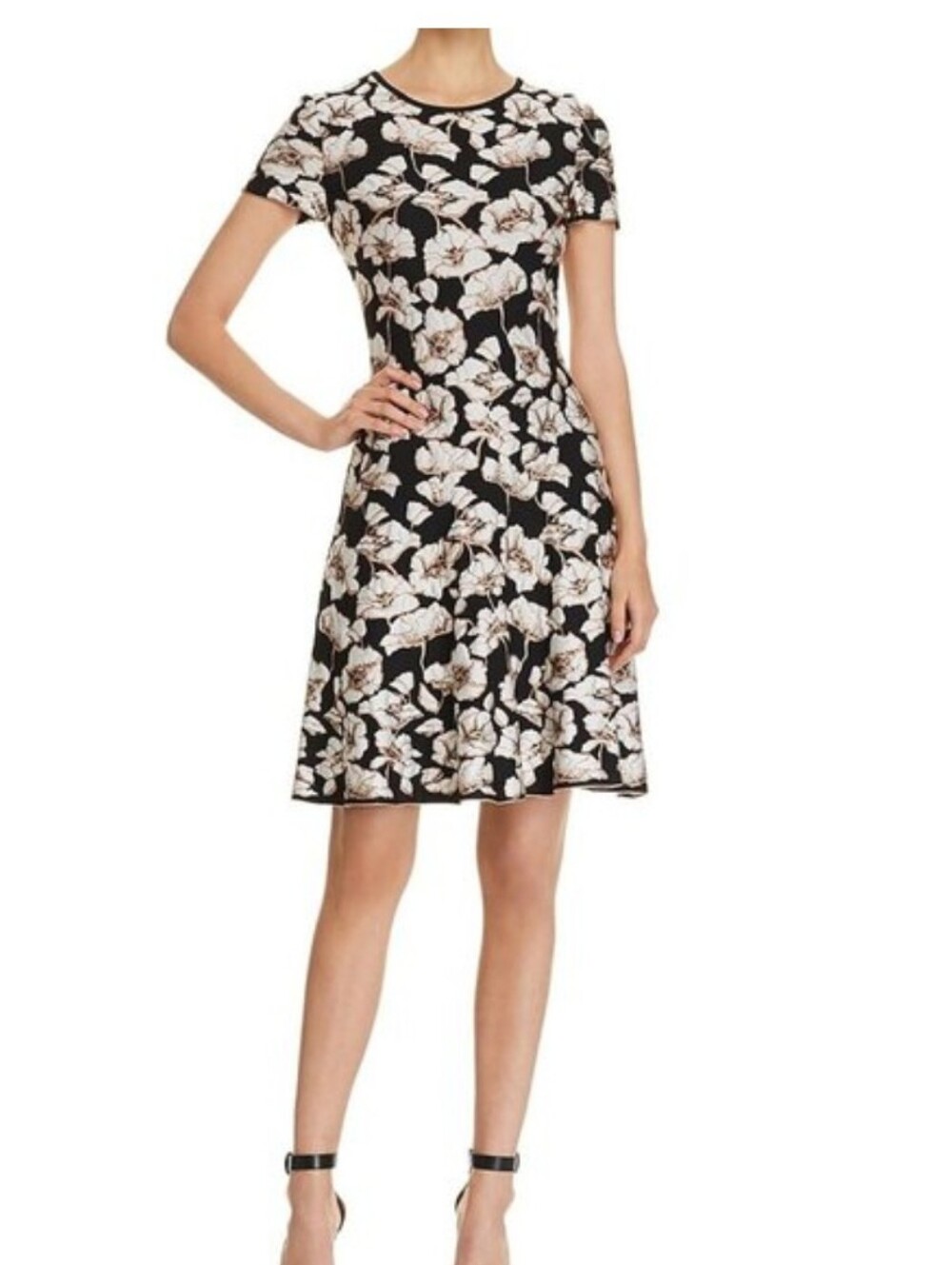 St. John Black and Cream Floral  Dress
